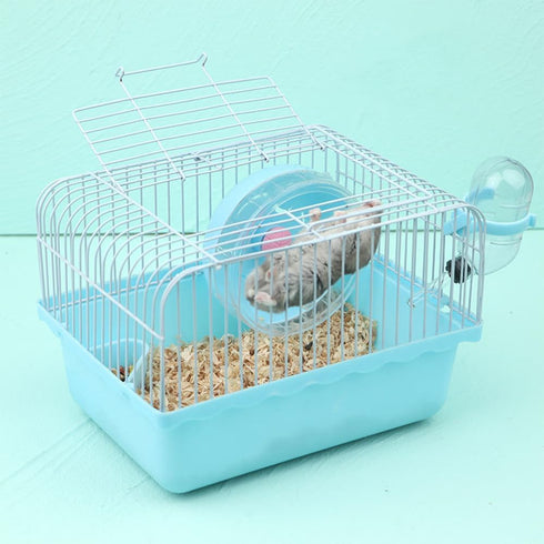 Pet Hamster Cage with Running Wheel, Water Bottle, Food Basin, Portable Carrier House Mice Home Habitat for Going Out,