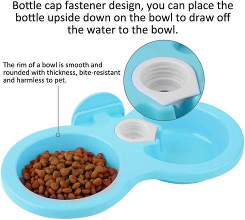 Pssopp Double Dog Bowl, Hanging Pet Food and Water Feeder, Plastic, Blue