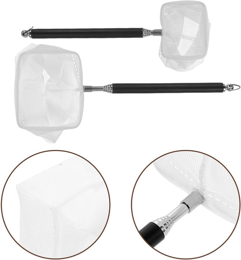 2pcs 5x4.5cm 7x6.5cm BETOOKY Extendable Handle Shrimp Fishing Nets with Fine Mesh, Portable Small Fish Net for Aquarium