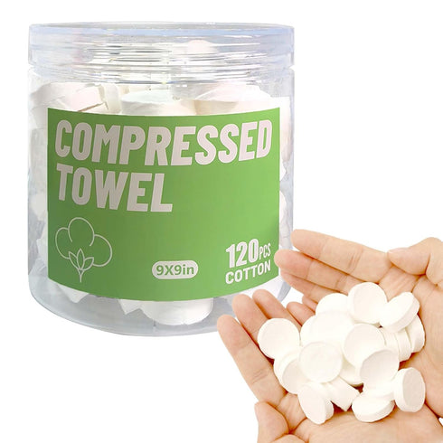 Cozeoa Compressed Towel Tablets 120 Pack, 100% Cotton Disposable Compressed Washcloths, Portable Coin