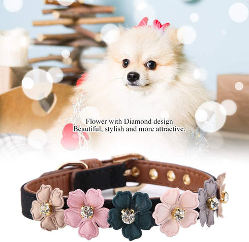 Stylish PU Leather Dog Collar with Flower Bow Tie, Decorative Collar for Medium to Large Dogs, Cute Design