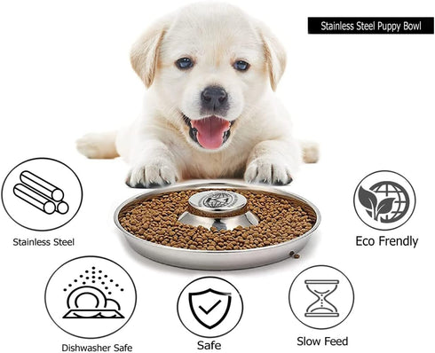 Puppy Bowls for Litter, 2 Stainless Steel Puppy Feeding Bowls, 11.5'' Food Feeding Weaning Bowl for Small Medium Pets