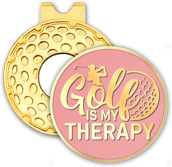 Golf is My Therapy Pink Gold Ball Marker - Funny Accessories with Hat Clip, Great Gifts for Women Golf Fans