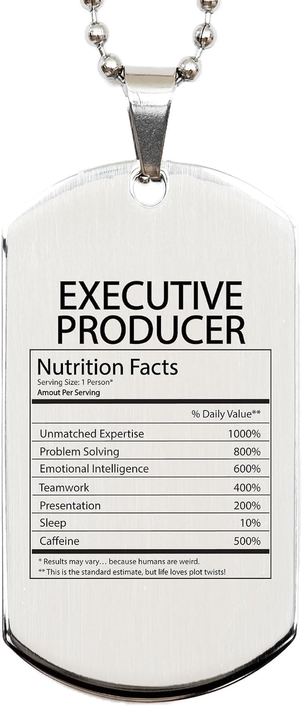 DesiDD Funny Executive Producer Gifts - Nutrition Facts Dog Tag Necklace for Coworker
