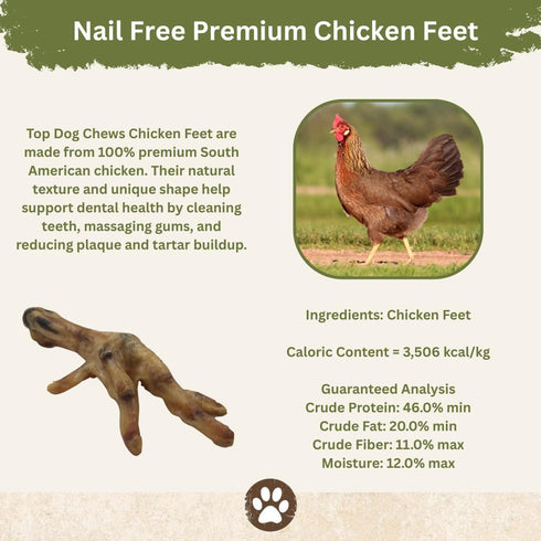 (50) Top Dog Chews Dehydrated Chicken Feet for Dogs All Natural, Single Ingredient Dog Treats Nail Free, Easily
