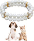 PET SHOW Dog Necklace, Two Rows Elastic Faux Pearl with Rhinestone, Pet Cat Puppy Small Dogs Jewelry Grooming