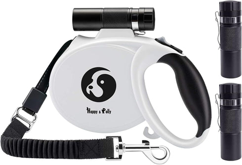 Happy & Polly Retractable Dog Leash - 16.4ft with Flashlight, Bungee Heavy Duty Tangle Free for Medium Large Dogs