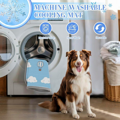 imiBBWQu Summer Summer 27" 22" Dog Cooling Mat Hot Ballon Clouds White Blue Dog Coolling Mat Washable Pad Pet Cooling