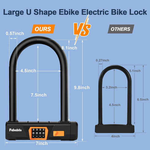 Heavy Duty Bike Locks - Anti Theft Combo U Lock with 4-Digit Resettable Combination and 5Ft Steel Cable