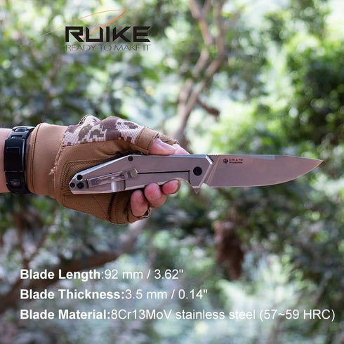Ruike Folding Pocket Knife, Frame Lock, EDC Camping Tactical Small Belt Clip Fishing Hiking Gear Tool