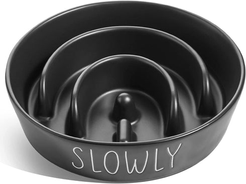 Ceramic Slow Feeder Dog Bowls for Small Breeds, 0.6 Cups Puzzle Bowl for Fast Eaters, Black Dog Food Dish