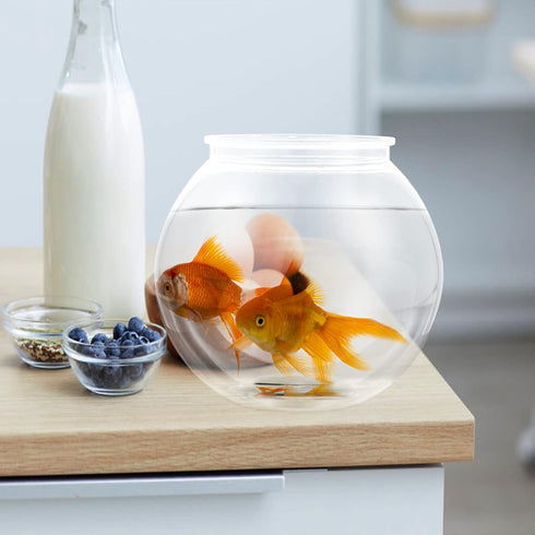 POPETPOP Plastic Fish Bowl, Transparent Small Aquarium for Betta Fish, Round Plastic Fish Bowl (7.07X7.07X6.29in)