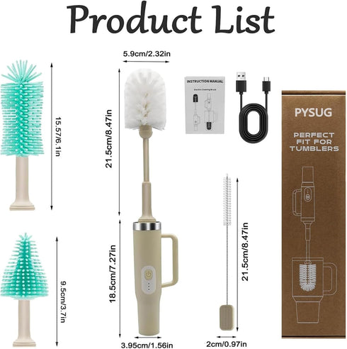 5-in-1 Long Handle Electric Bottle Brush Cleaner and Straw Cleaning Brush with Removable Brush Head, Multi-Function
