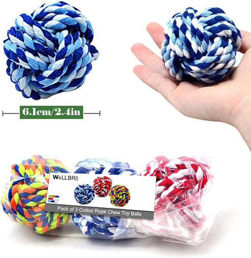Pet Chew Toy - Knots Weave Cotton Rope, Biting Small Ball for Dogs & Cats, 3 in One Pack