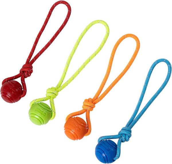 Dog Training Ball on A Rope, Rubber Dog Rope Toys Ball with Handle for Tug of War K9 Training Rewards for Small Dogs