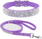 Cute Dazzling Sparkling Soft Suede Leather Bling Rhinestone Collar and Leash Combo Set for Medium Dogs