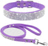 Cute Dazzling Sparkling Soft Suede Leather Bling Rhinestone Collar and Leash Combo Set for Medium Dogs