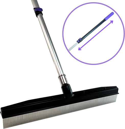 Room Groom PET Carpet Rake and Groomer - Telescoping 54 Inch Adjustable Handle for Rugs and Artificial Turf, Purple Grip