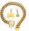 Strong Chain Dog Collar for Large Dogs, Gold Cuban Link with Bling Cubic Zirconia Buckle, 18mm Metal Chain with Gold