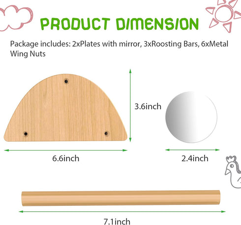 Mini Chick Perch with Mirror, Strong Bamboo Roosting Bar for Coop and Brooder, Training Perch for Baby Chicks, Easy to