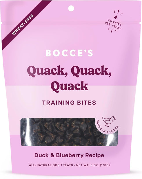 Bocce's Bakery Quack, Quack, Quack Training Treats for Dogs, 6 oz Wheat-Free Duck & Blueberry, All-Natural