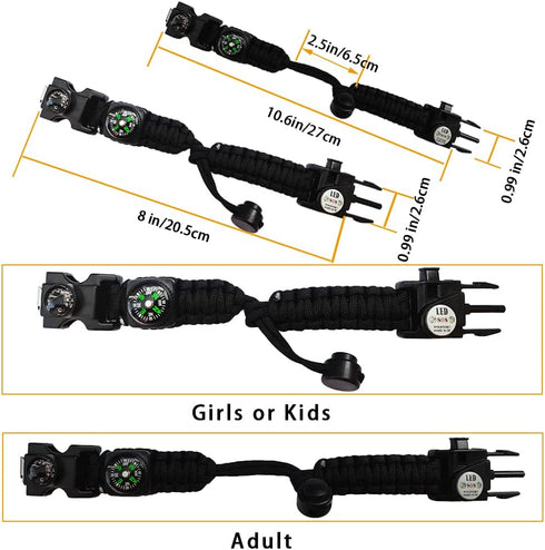 Survival Paracord Bracelet - 20 in 1 Tactical Survival Gear Set with Fire Starter, Waterproof SOS Light