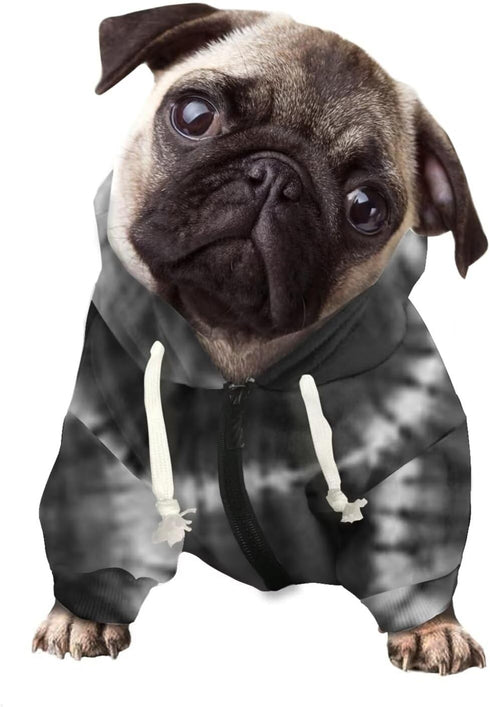 Howilath Pup Dog Hoodie - Stylish Tie-dye Black Radial Streetwear T Shirt Pet Outfit with Hat - L