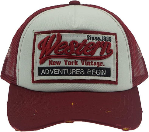 Vintage Embroidery Half Mesh Baseball Cap - Adjustable Unisex Washed Denim Trucker Sun Hat