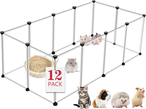 12 Panels Transparent Small Animals Playpen, 48" x 24" Portable Pet Enclosure for Indoors & Outdoors