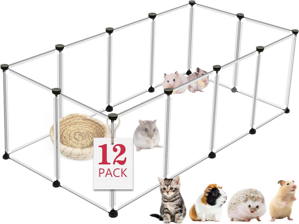 12 Panels Transparent Small Animals Playpen, 48" x 24" Portable Pet Enclosure for Indoors & Outdoors
