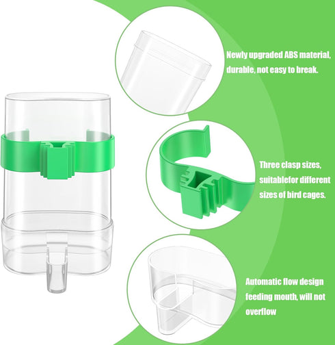 CLPOAWC Bird Water Dispenser, 2 Pcs Automatic Bird Feeder for Budgies, Parakeet Cage Accessories, Clear