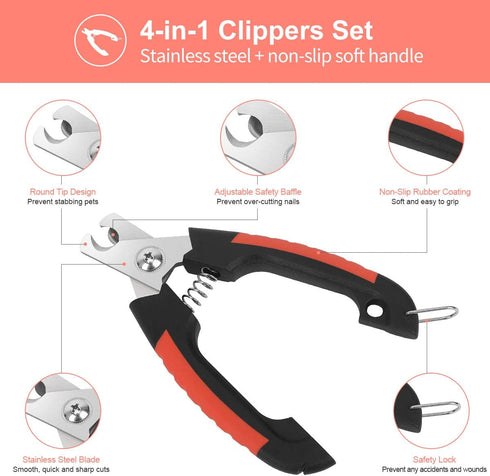 Dog Nail Clippers Trimmer Set, Professional Pet Grooming with Quick Safety Guard to Avoid Over-Cutting, Stainless Steel