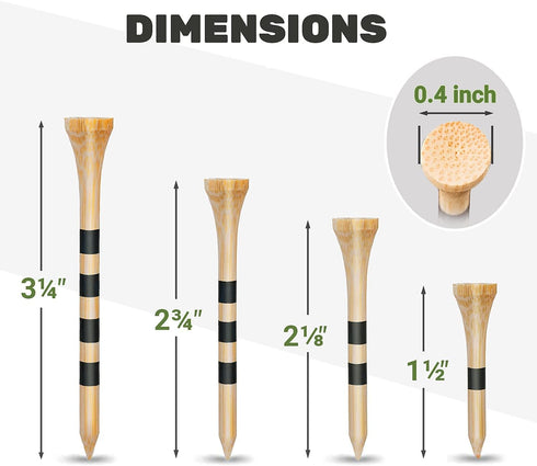 SAPLIZE Bamboo Golf Tees Pack of 100 or 150 - Four Size Options, Stable and Reliable Natural Color Golf Tees