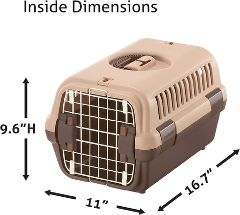 Richell Pet Travel Carrier, Size Small, Brown, for Dogs & Cats up to 11 lbs, Travel Carrier or Crate