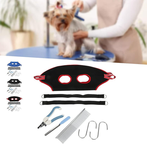 plplaaoo Dog Grooming Hammock, Breathable Thickened Pet Harness with Nail Clipper & Comb for Cats, Red