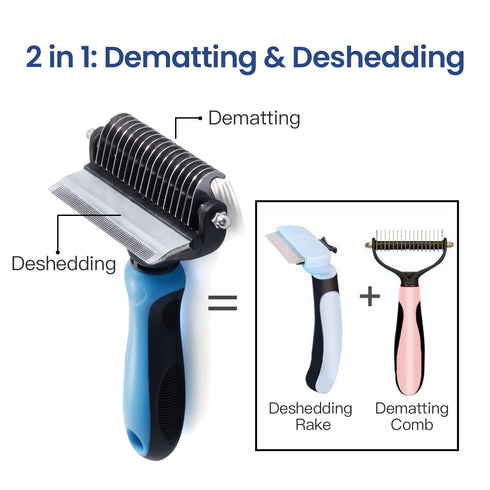 Potaroma Versatile Pet Grooming Brush, Double Sided Shedding and Dematting Undercoat Rake, Reduces Shedding by 95% for