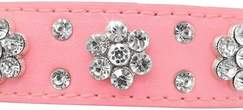 Rhinestone Dog Collar - Cute Flower Bling Collar for Cats and Dogs - Adjustable Sizes Small Medium Large (Pink, M)