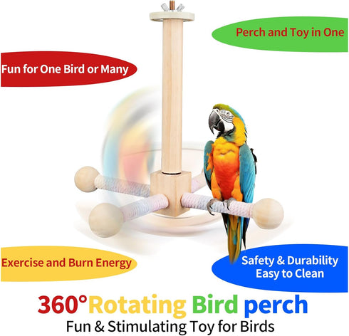Sarpulo 360 Finches Bird Stand Perch Toy,Parrot Interactive Rotating Toy,Bird Stand Perch Toy for Small Medium