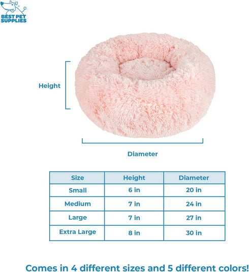 Best Pet Supplies Round Donut Dog Bed, Plush Faux Fur Anti-Anxiety Cushion for Indoor Pets, Slip-Resistant Base, Pink,