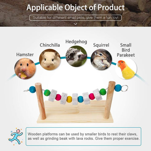 Hamster Wood Ledge Platform with Lava Stone Block Chew Toys, Wooden Shelf for Chinchilla, Guinea Pig, Gerbil