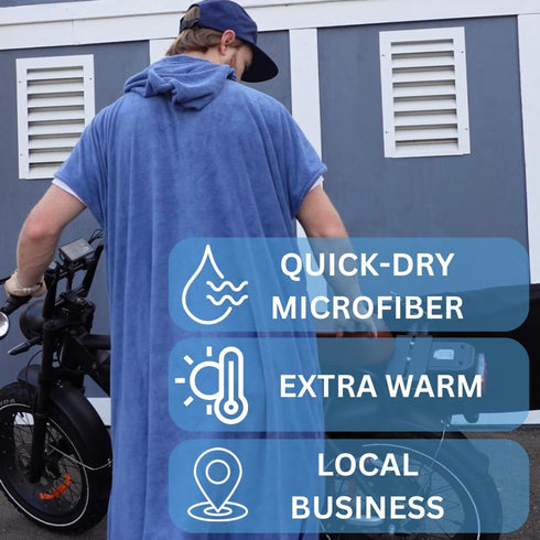 Swimmers Quick Dry Blue Surf Poncho Changing Robe with Hood - Microfiber Towel