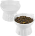 Ceramic Elevated Cat Bowls, 2Pc Extra Wide Raised Bowls for Food and Water, Shallow Whisker Friendly Dish (White)