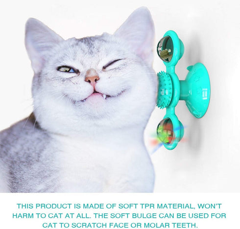 Windmill Cat Toy with Catnip - Interactive Spinning Toy with Suction Cup for Indoor Cats (Blue)