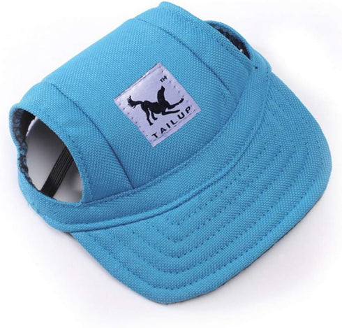 Leconpet Baseball Caps with Neck Strap - Adjustable Comfortable Ear Holes for Small Medium Large Dogs (S, Blue)