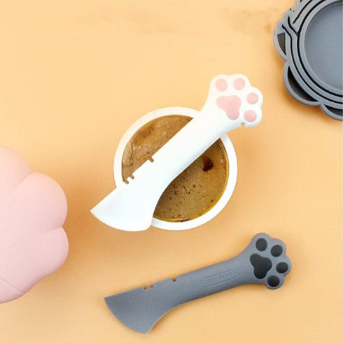 Cat Jar Opener, Comfortable Multifunction Cat Design Canned Spoon for Pet Food Supplies (Gray)
