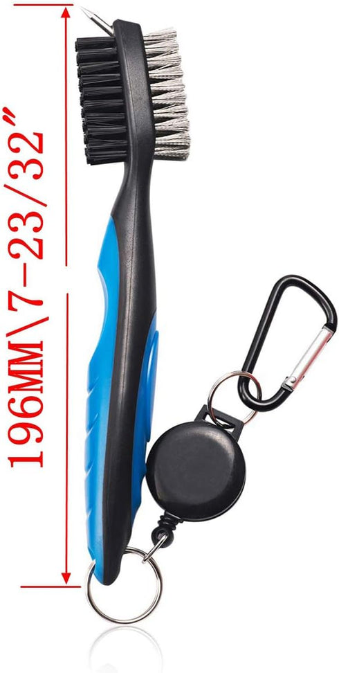 Pack of 2 Golf Club Brush Groove Cleaner, Retractable Zip-line and Aluminum Carabiner Cleaning Tools