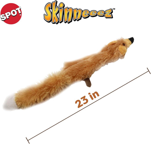 SPOT Skinneeez Stuffless Dog Toy with Squeaker - Tug-of-War Toy for Small and Large Breeds, Fox Design