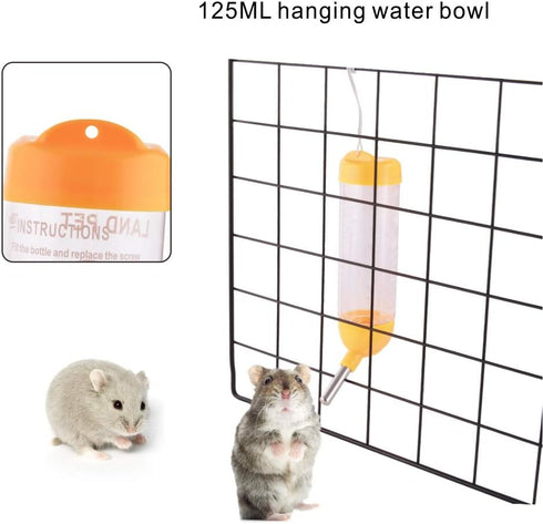 Guardians Hamster Water Bottle, Automatic Drinking Bottle with Food Container Base, 125ml, Yellow