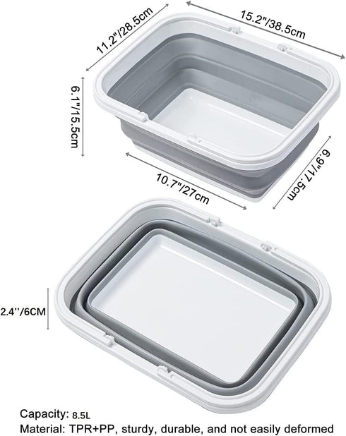 yETO Collapsible Sink 2 Pack Outdoor Camping Picnic Basket 8.5L/2.3Gal Lightweight Portable Foldable Dish Washing Basin/Bucket with Sturdy Handle for Outdoor Camping, Washing, Storage, Grey (YA2210) by yETO