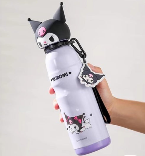 Kuromi Stainless Steel Insulated Water Bottle with Buckle and Strap, 600ml